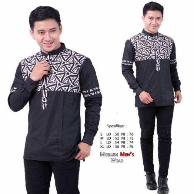 Pakaian atasan pria kemeja koko batik modern kombinasi 