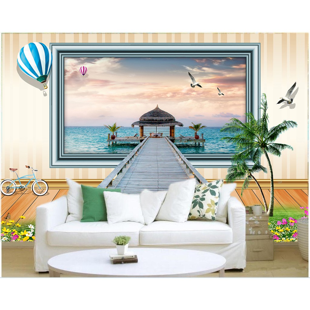 Wallpaper custom 3d murah tema jembatan pantai
