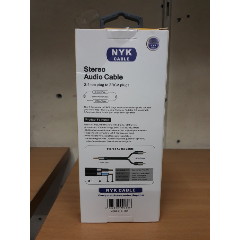 NYK Kabel Audio 3.5mm to 2x RCA Aux 3.5 mm Cable NYK-AV35M2RCAM-150GL