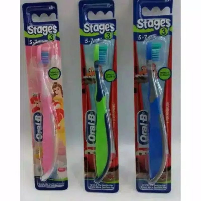 Sikat gigi oral B stages 1 4-24bulan, stages 2 2-4thn,stage 3 5-7thn,stage 4 &lt;8thn