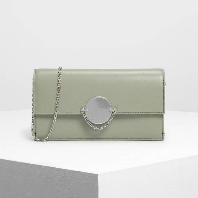 Charles & keith long wallet chain link (green) NEW ORIGINAL