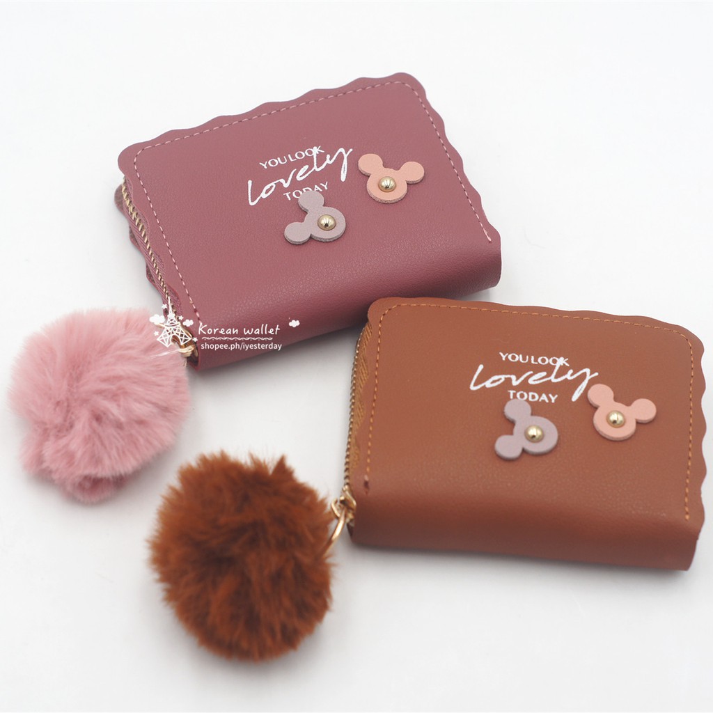 (COD) DOMPET WANITA PLUS POMPOM DOMPET LIPAT KOREAN FASHION WOMEN WALLET