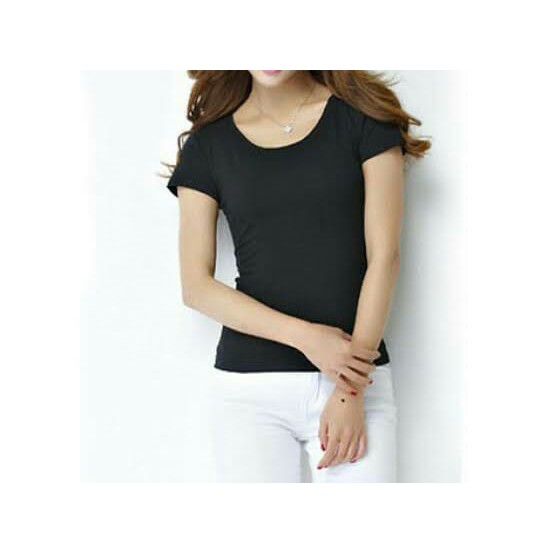 premium kaos mangset polos wanita lengan pendek hitam dan putih L/XL/XXL-3
