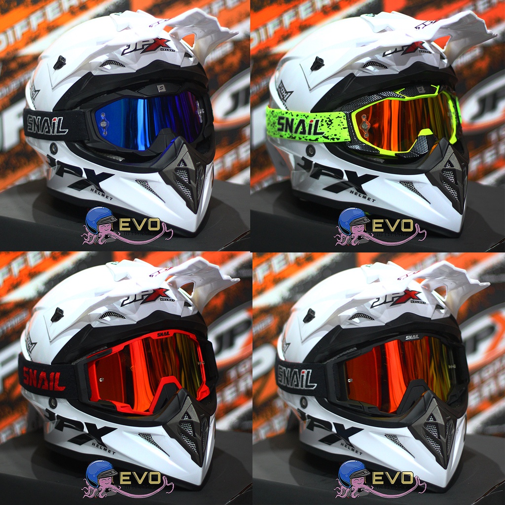 HELM JPX CROSS WHITE SOLID PAKET GANTENG JPX FOX 1 GOOGLE SNAIL WHITE JPX PUTIH CROSS JPX FOX1 PUTIH - PEARL WHITE / BLACK + GOOGLE SNAIL (ONGKIR 2 KG)