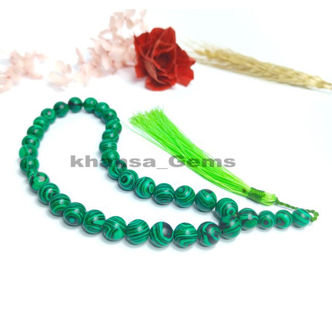 TASBIH MALACHITE DIM 10MM ISI 33 BUTIR AKSESORIES PERLENGKAPAN IBADAH SHOLAT DZIKIR FASHION MUSLIM