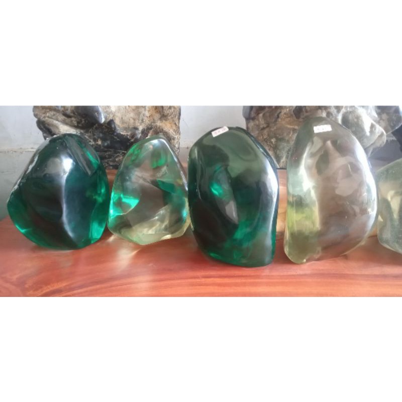 Batu Obsidian poles hijau dan bening