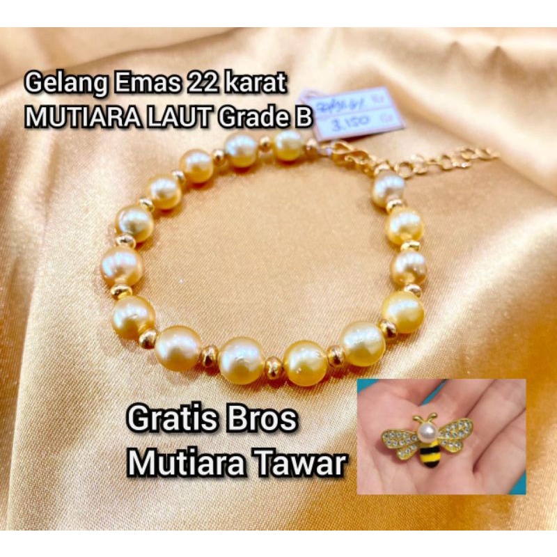 BERSERTIFIKAT GELANG MUTIARA LAUT LOMBOK ASLI GRADE B GELANG EMAS 22 KARAT MEWAH ELEGAN