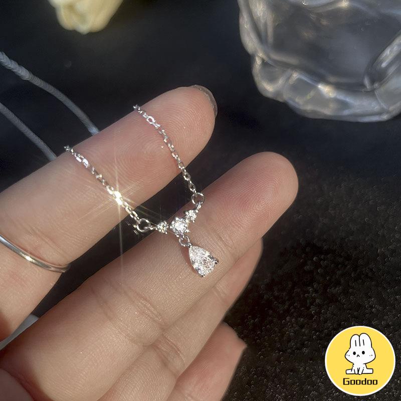 Kalung Wanita Liontin Desain Tetesan Air Hias Berlian Gaya Mewah Untuk Hadiah Ulang Tahun -Doo