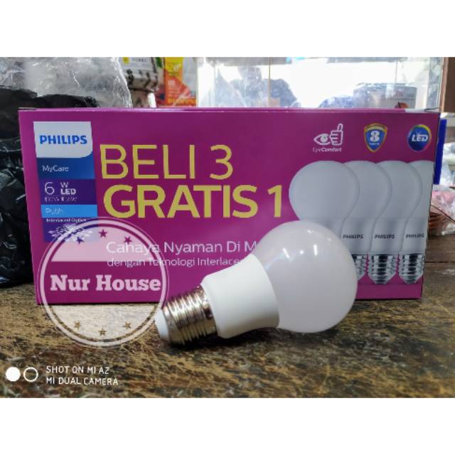 lampu led philips led 6 watt paket promo beli 3 gratis 1 paket hemat