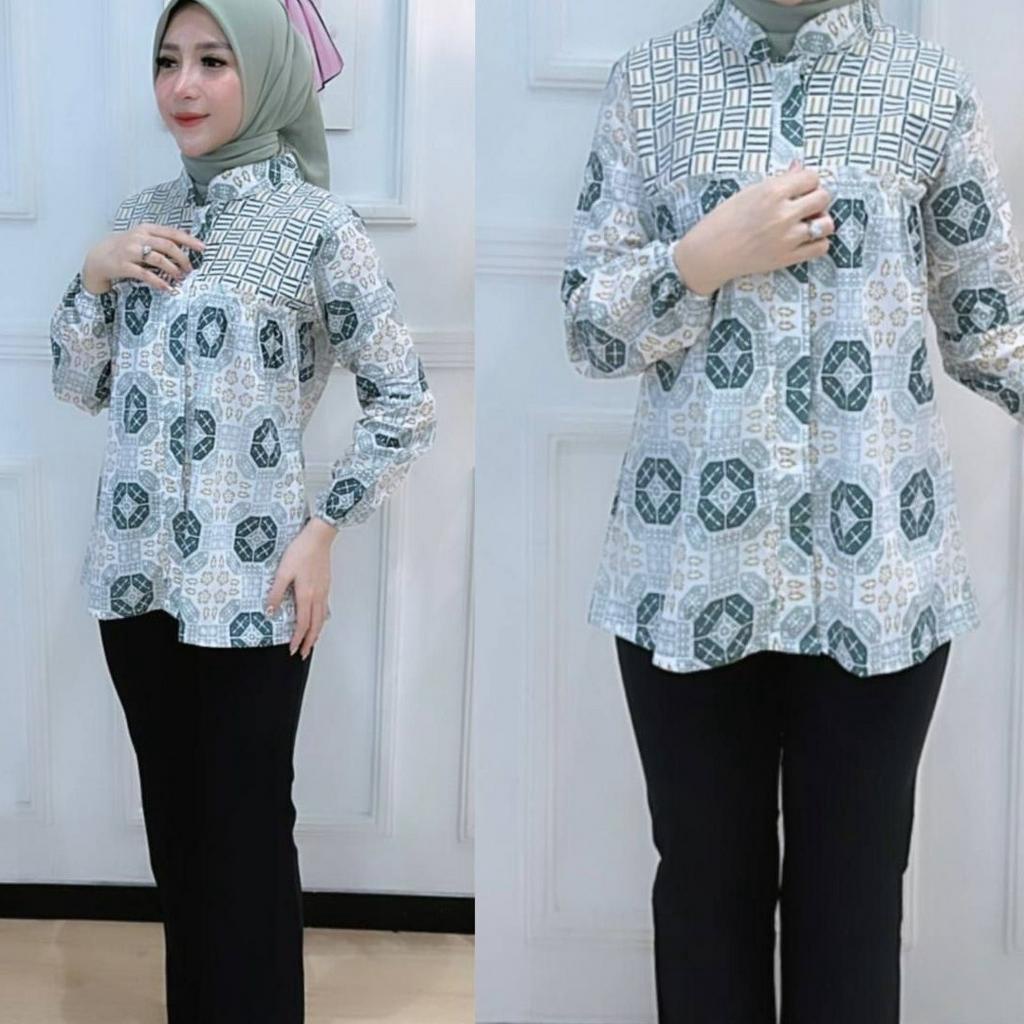 Baju Batik Wanita Modern Atasan Blouse Batik Kerja Kantor Wanita