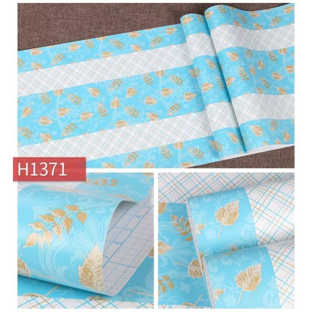 New Elegan Walpaper Stiker Hiasan Dinding Salur Biru Size 
