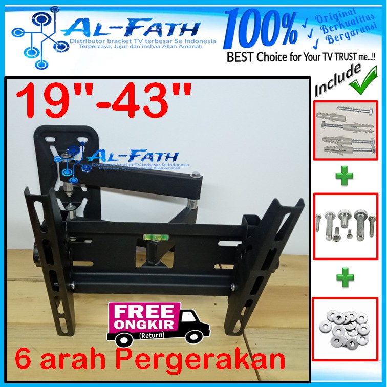 Bracket TV lengan 19&quot; s/d 43&quot; Waterpass 6arah KOKOH cocok banyak Merk TV | AEI.SWFACC-001