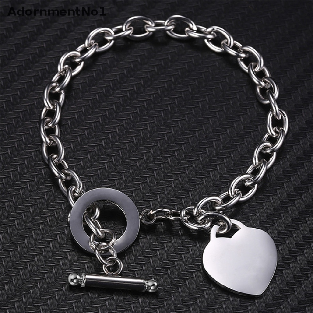 (AdornmentNo1) Gelang Tangan Rantai Fashion Aksen Hati Bahan Stainless Steel Untuk Perhiasan Wanita