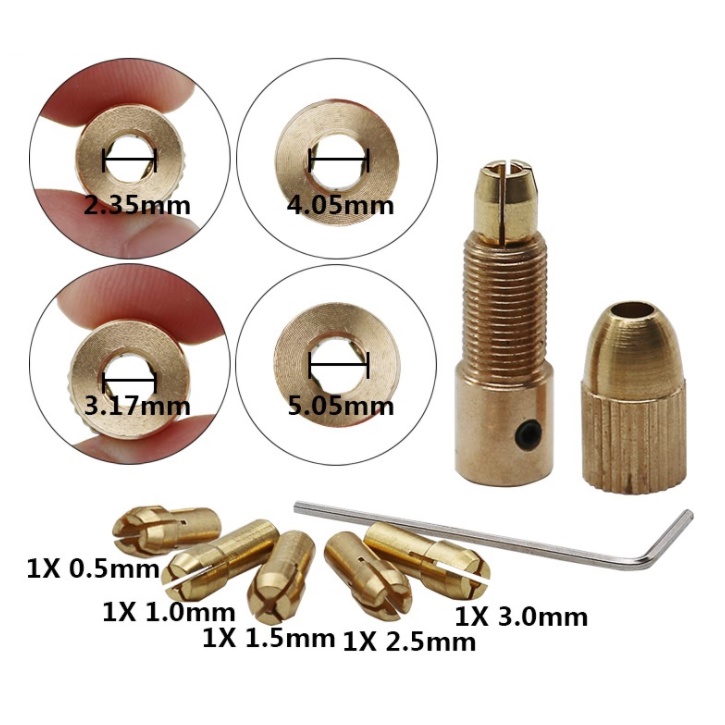 Chuck Bor Mini Adapter 2mm, 2.3mm, 3.17mm, 4mm, 5mm Adaptor Chuck Collet Brass Kepala Dinamo