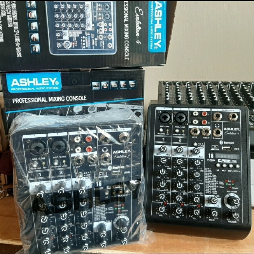 Mixer Ashley Evolution 4 channel Vocal Reverb Soundcard PC Recording ORIGINAL TERBAIK