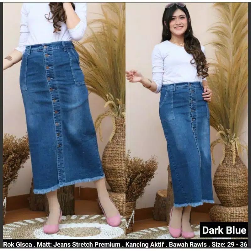 ROK PANJANG JEANS GISCA/ROK KANCING DEPAN JEANS/ROK JEANS MURAH