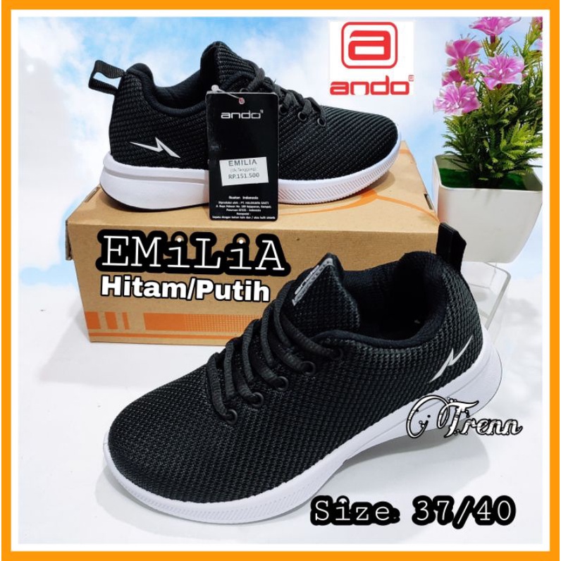 ANDO Rebecca Saga Asli Original Sepatu Sekolah Wanita Cewek Hitam Putih Black White Kekinian Berkualitas-2