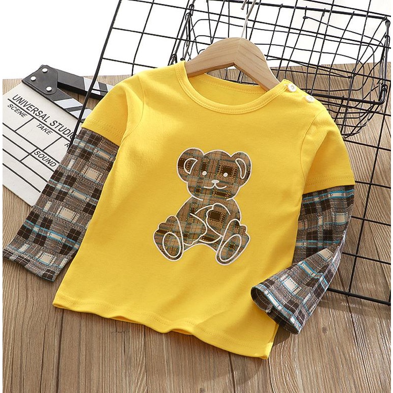 Baju Tshirt Atasan Kaos lengan panjang Kancing Pundak Anak bayi laki-laki Perempuan-1