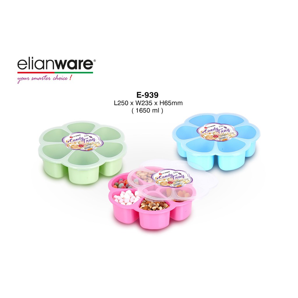 Elianware Candy Snacks Tray 6 Compartments, BPA Free (1650ml)