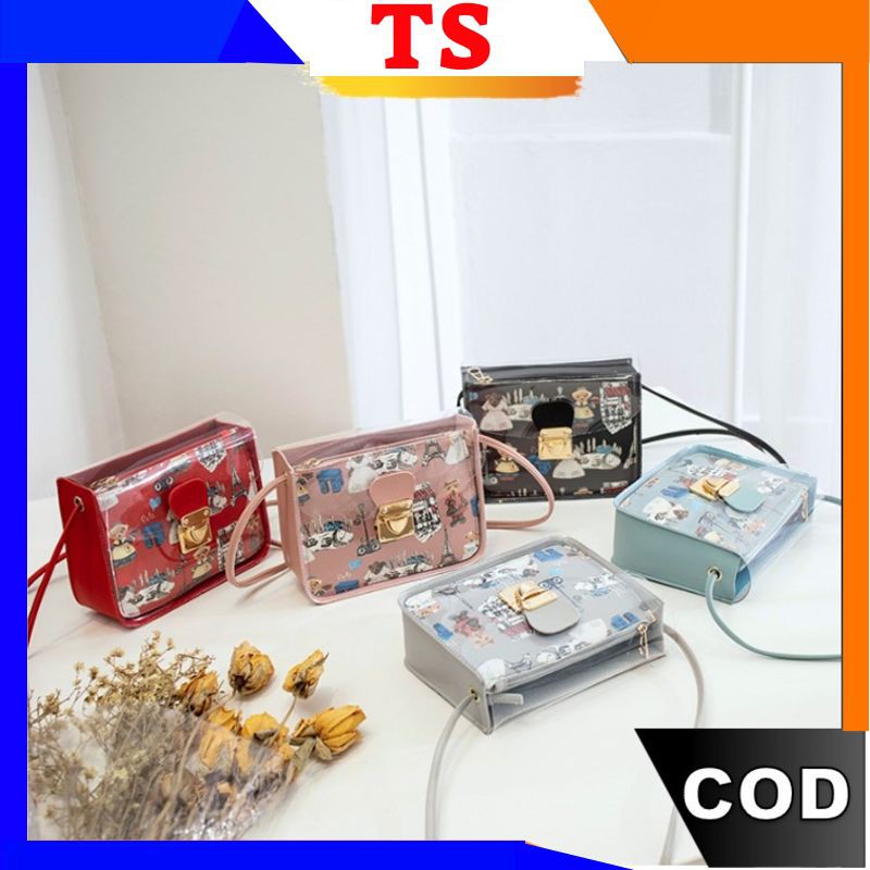 TS - T390 TAS SELEMPANG TRANSPARAN MOTIF LONDON / TAS WANITA / TAS FASHION / TAS IMPORT BATAM