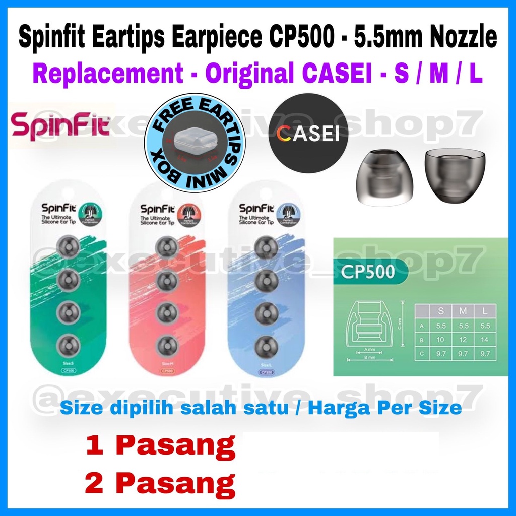 Spinfit Eartips Earpiece CP500 - 5.5mm Nozzle - Replacement - Original Casei - Size S / M / L