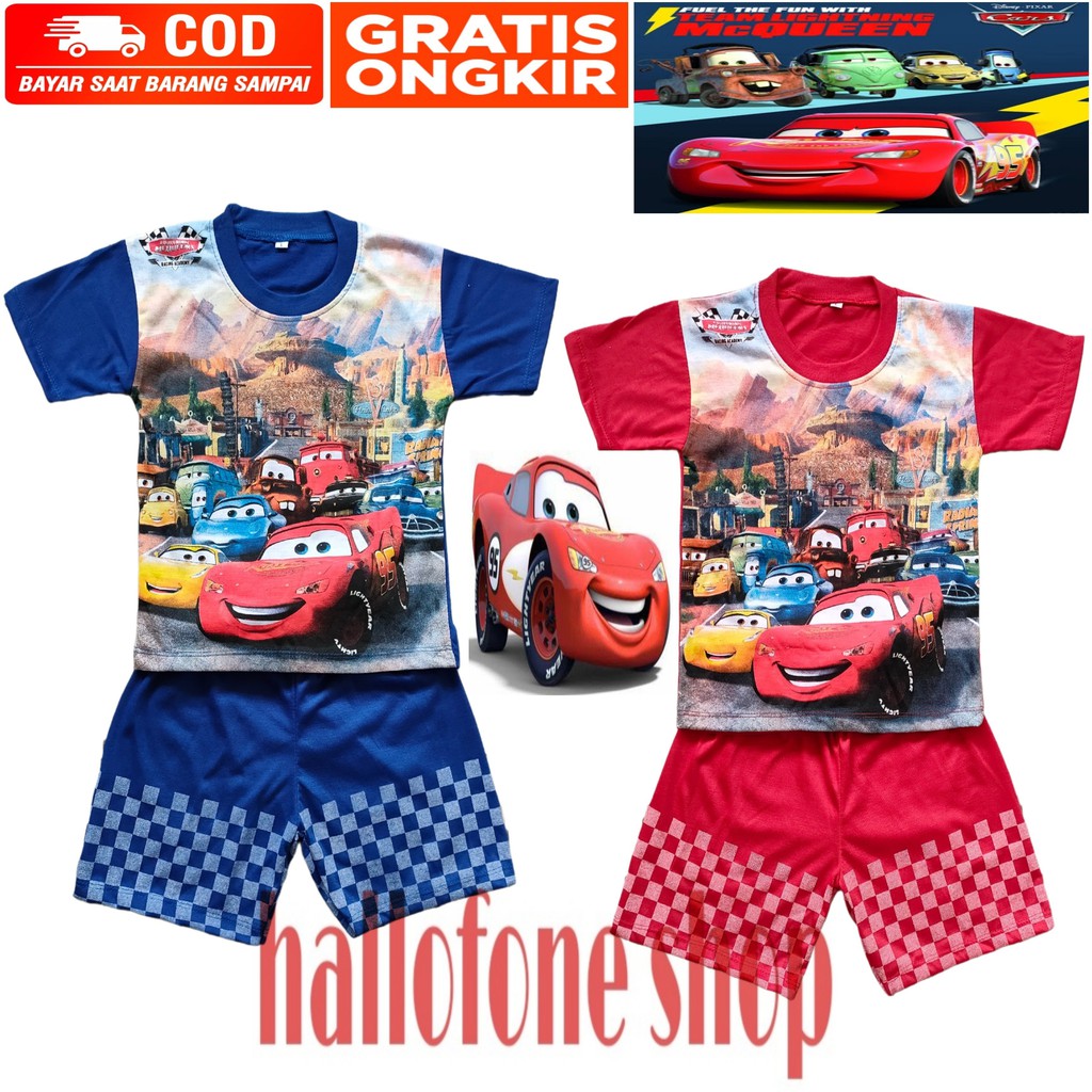 Setelan Kaos Anak Laki Laki Gambar Mcqueen Cars Setelan Baju Kaos Celana Anak Cowok Motif Karakter M