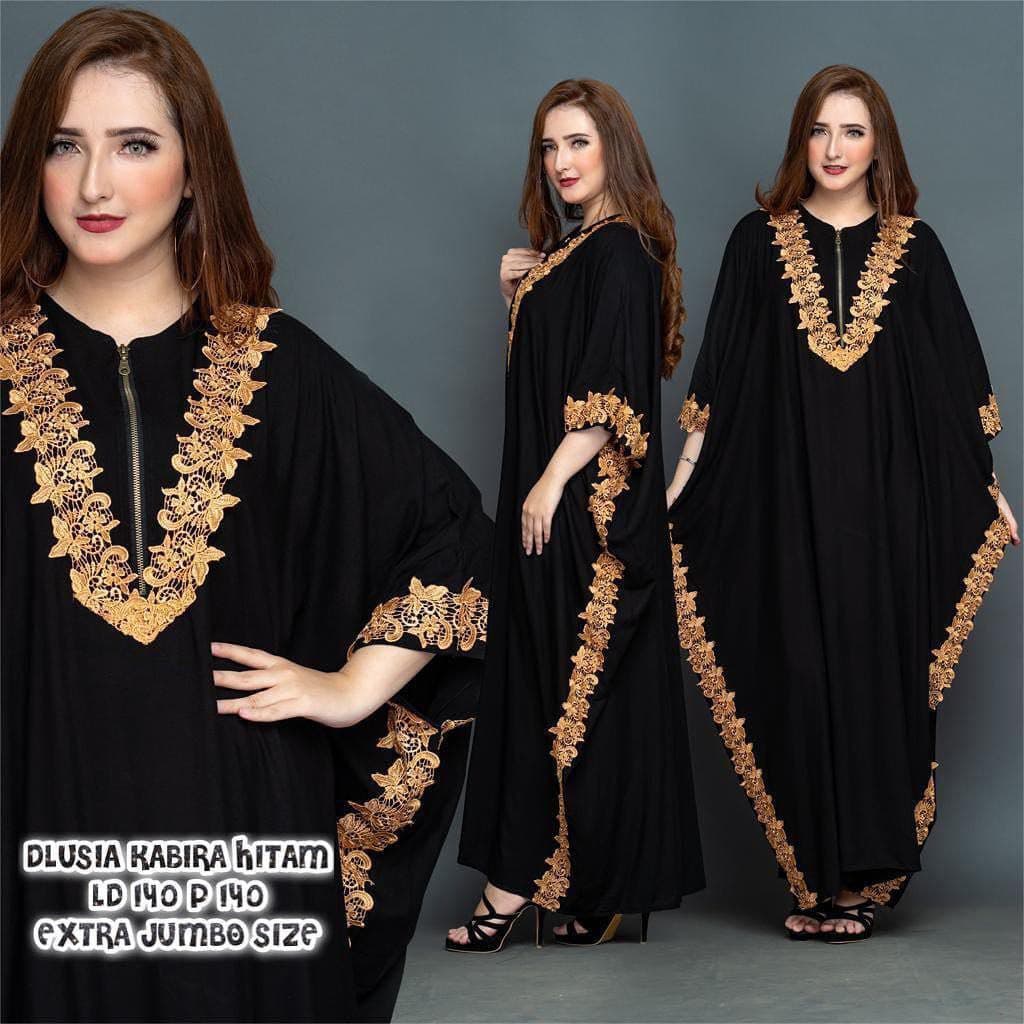 Dress Jumbo Kabira  Ld 150 Kaftan Rayon Halus Tebal Kekinian Resleting Depan Busui