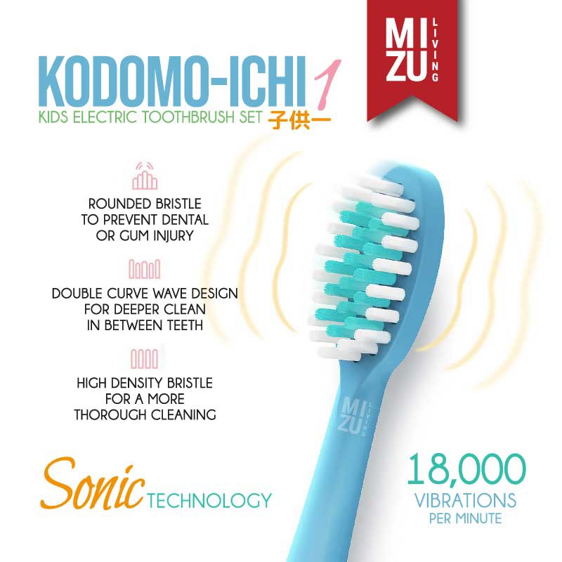 MIZU KODOMO-ICHI Kids Electric Toothbrush Sonic Vibration Sikat Gigi Anak Elektrik USB RECHARGEABLE