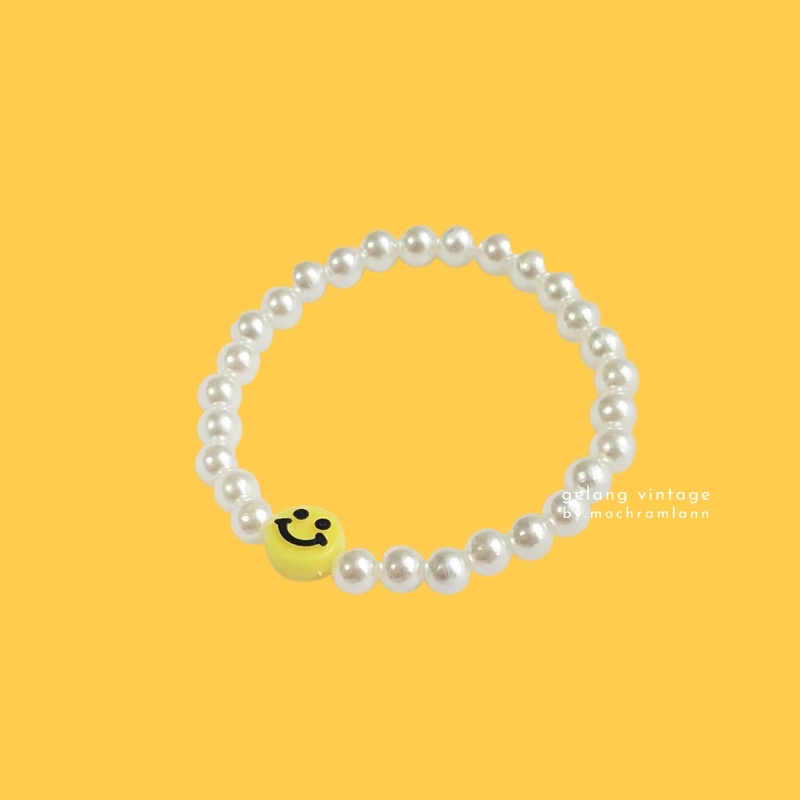 gelang manik mutiara model SMILE KUNING/ pearl bracelet Aesthetic/ Gelang Vintage