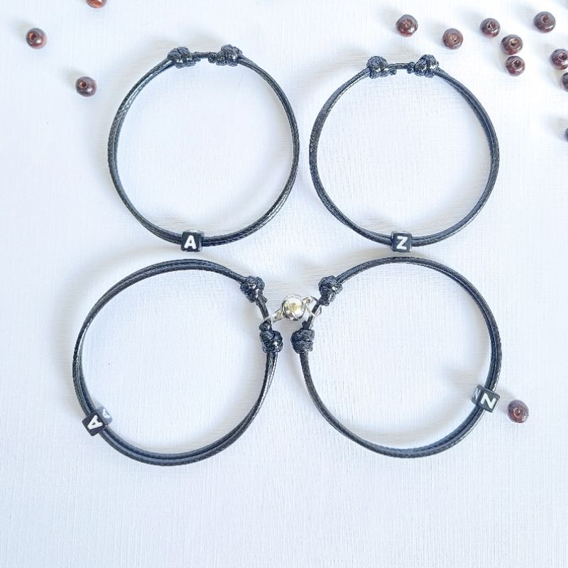 GELANG COUPLE MAGNET/ GELANG HURUF DADU / GELANG HURUF KOTAK HITAM DOUBLE SLIDE/ GELANG COUPLE