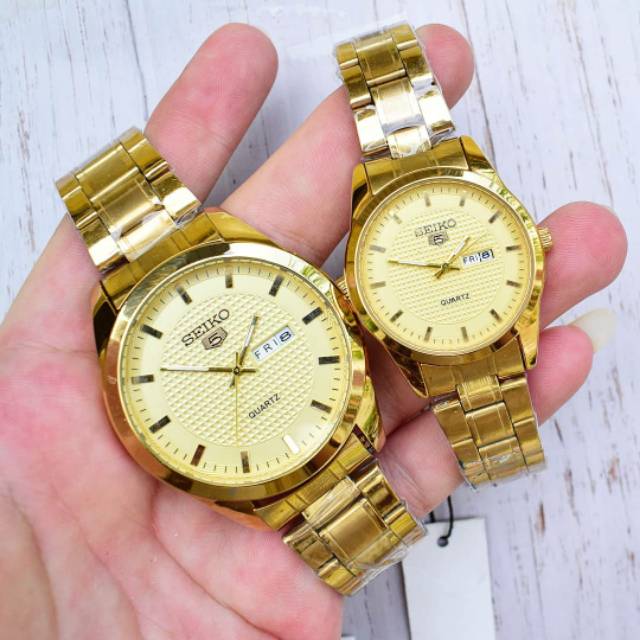 Jam tangan Couple Seiko rantai gold  - ( Tanggal &amp; hari aktif)