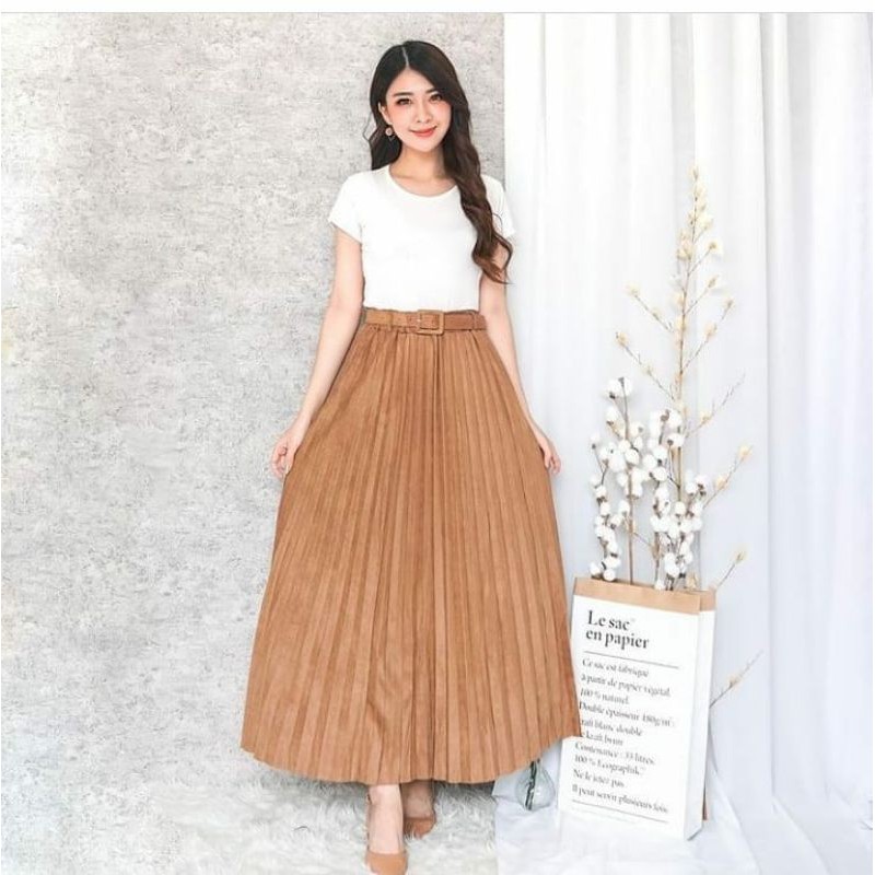 rok plisket suede