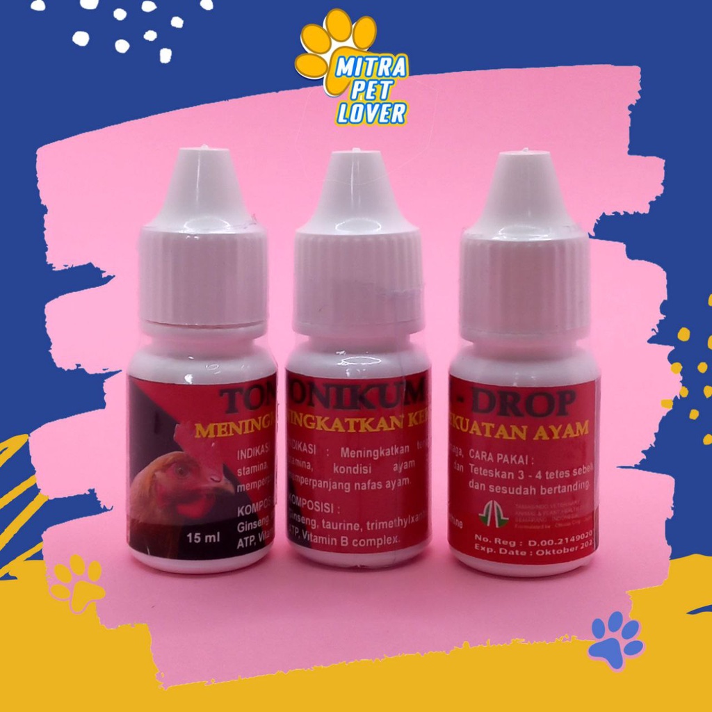 SUPLEMEN PENINGKAT ENERGI AYAM - TONIKUM DROP 10 ML ORIGINAL - VITAMIN MENINGKATKAN KEKUATAN AYAM ADUAN - TINGKATKAN STAMINA IMUN TENAGA - NAFAS PANJANG - MURAH ASLI GARANSI - PET ANIMAL HEALTHCARE TAMASINDO KESEHATAN TERNAK HEWAN PELIHARAAN MITRAPETLOVER