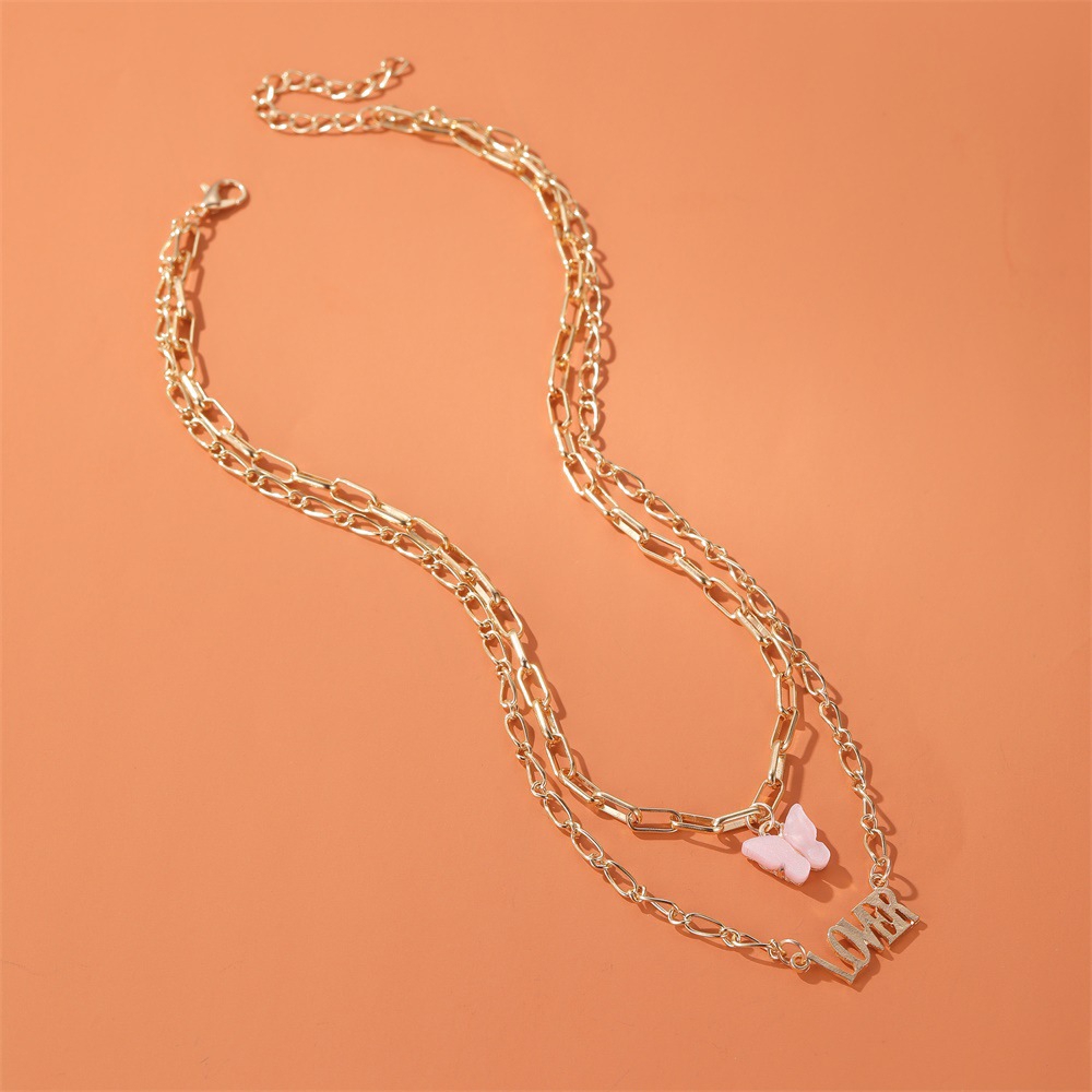 Kalung Kupu-kupu Akrilik Ganda Mode Inggris Alphabet Pendant Klavikula Rantai 2020 Aksesoris Pribadi Wanita Baru