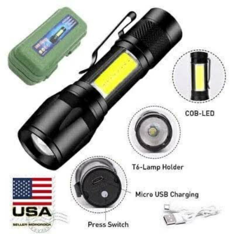 Senter Polisi Swat mini COB 3in1 recharger with lampu LED emergency darurat USB Charger