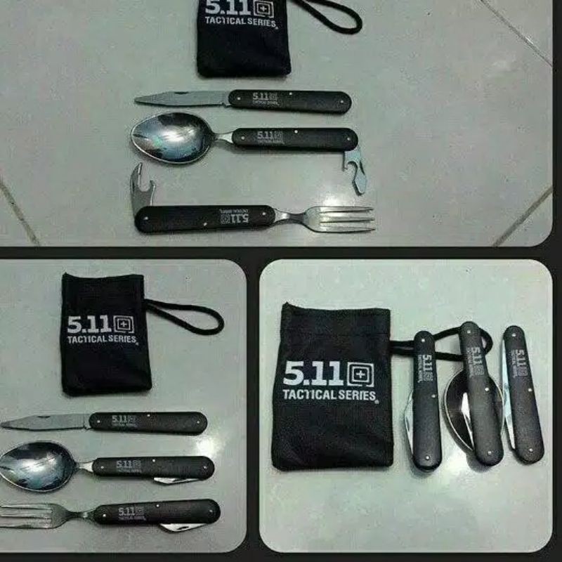 [Bisa COD] Paket sendok garpu pisau pembuka botol portabel travel camping outdoor sendok 511