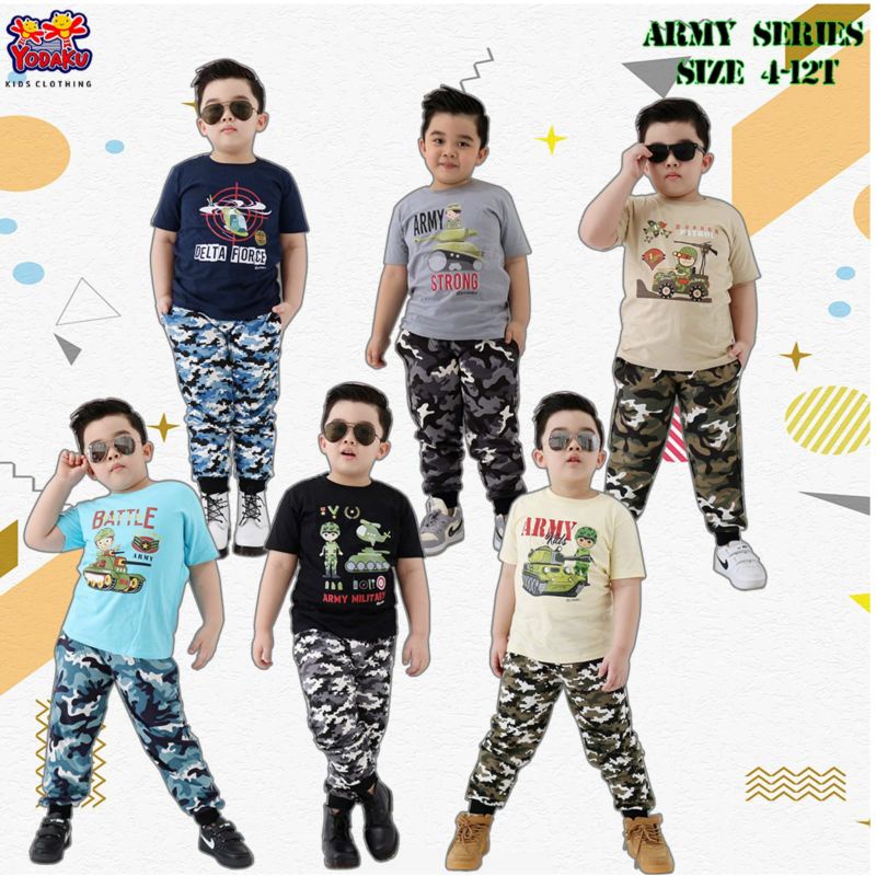 Baju Kaos Anak Laki laki setelan Army 4-12