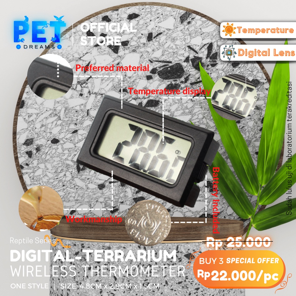 PROMO WIRELESS DIGITAL THERMOMETER PENGUKUR SUHU KANDANG NOMOY REPTIL SULCATA KURA TORTO