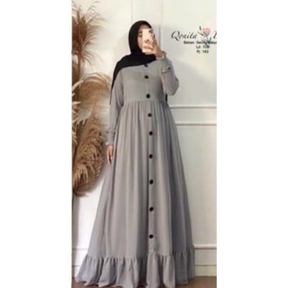 Plain Dress / Size M L XL XXL Maxi Dress Bisa COD Gamis Jumbo  Busui Wanita AL-Grey