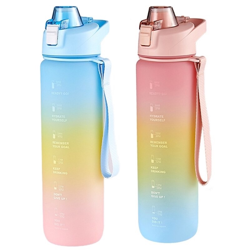 Terbaru Botol Minum Motivasi 1 liter Tutup Flip /Botol Minum Pastel 1 liter Drink Reminder/Botol Import