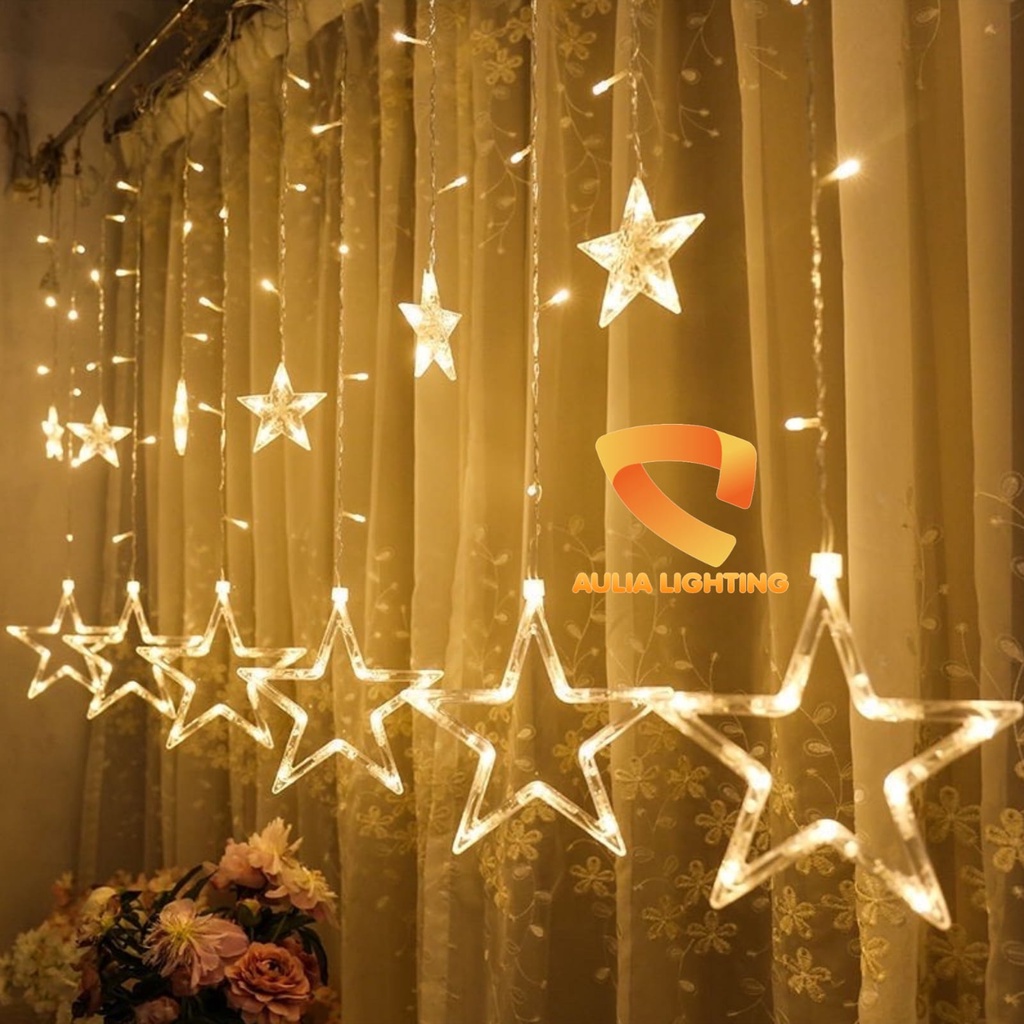 LAMPU TIRAI GANTUNG STAR MOON LED WARM WHITE HIAS KAMAR TIDUR CEWEK NATAL LEBARAN PUASA BULAN BINTANG