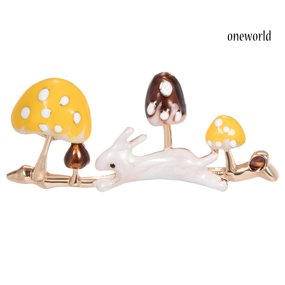 OW@ Cute Unisex Running Rabbit Mushroom Enamel Animal Plant Brooch Pin Lapel Badge