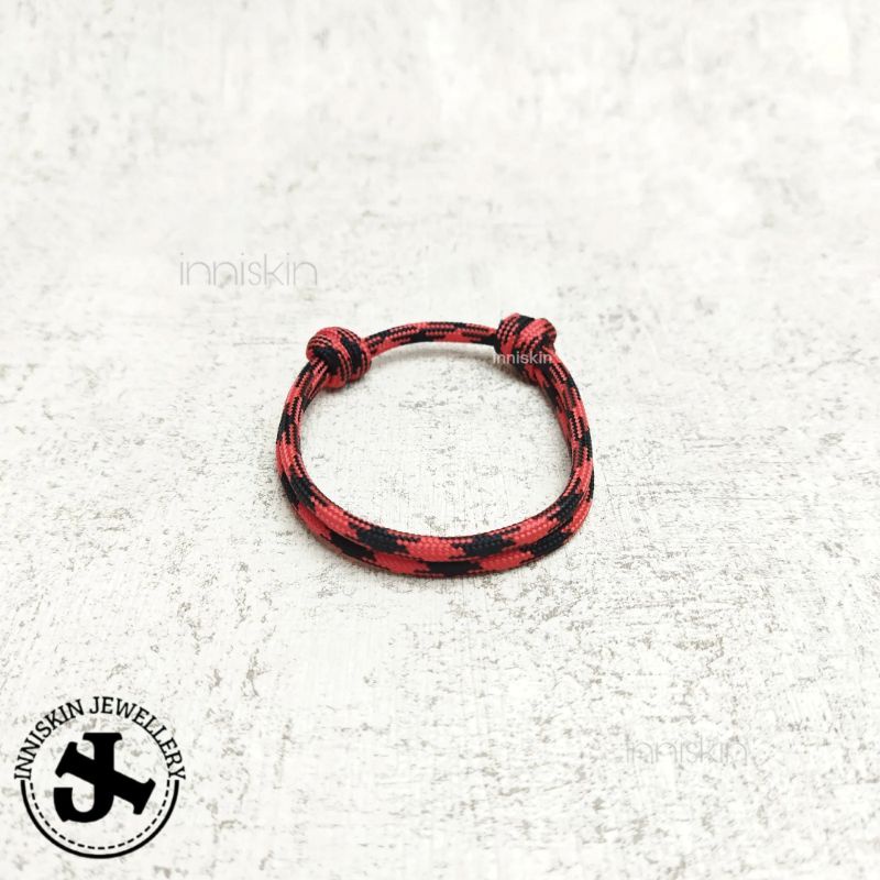 Gelang Paracord Light Red&amp;Black Mix / Gelang Paracord 4mm 7 strand / Gelang Paracord Mix / Gelang Pria / Gelang Wanita