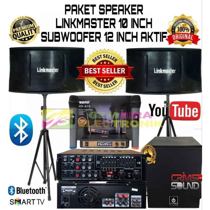 Paket Karaoke Speaker Linkmaster 10 inch Amplifier Bluetooth Firstclas Original Linkmaster set subwo