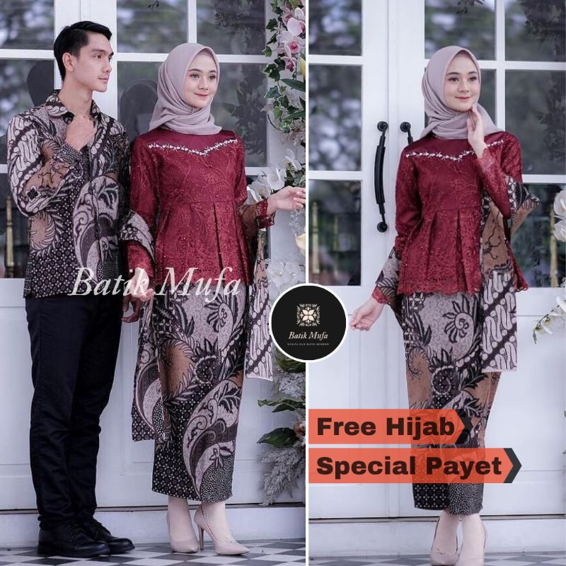 kebaya batik couple asyifa maroon | kebaya wisuda kebaya lamaran, tunangan