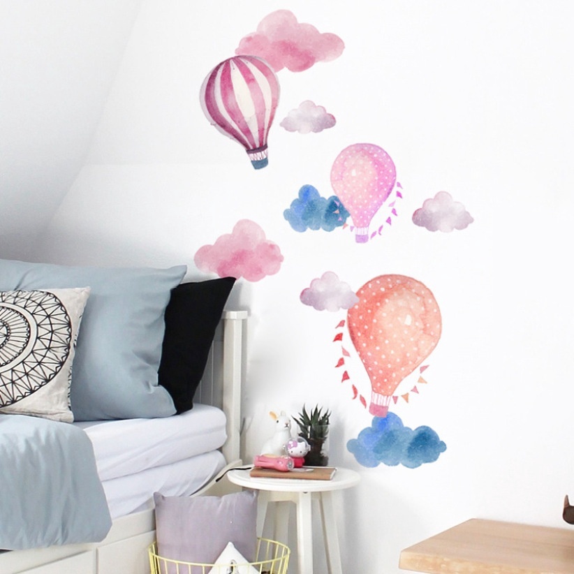 Cartoon Watercolor Cloud Hot Air Balloon Removable Wall Stickers For Children S Room Kindergarten Ee Indonesia - Removable Wall Stickers For Children S Bedroom