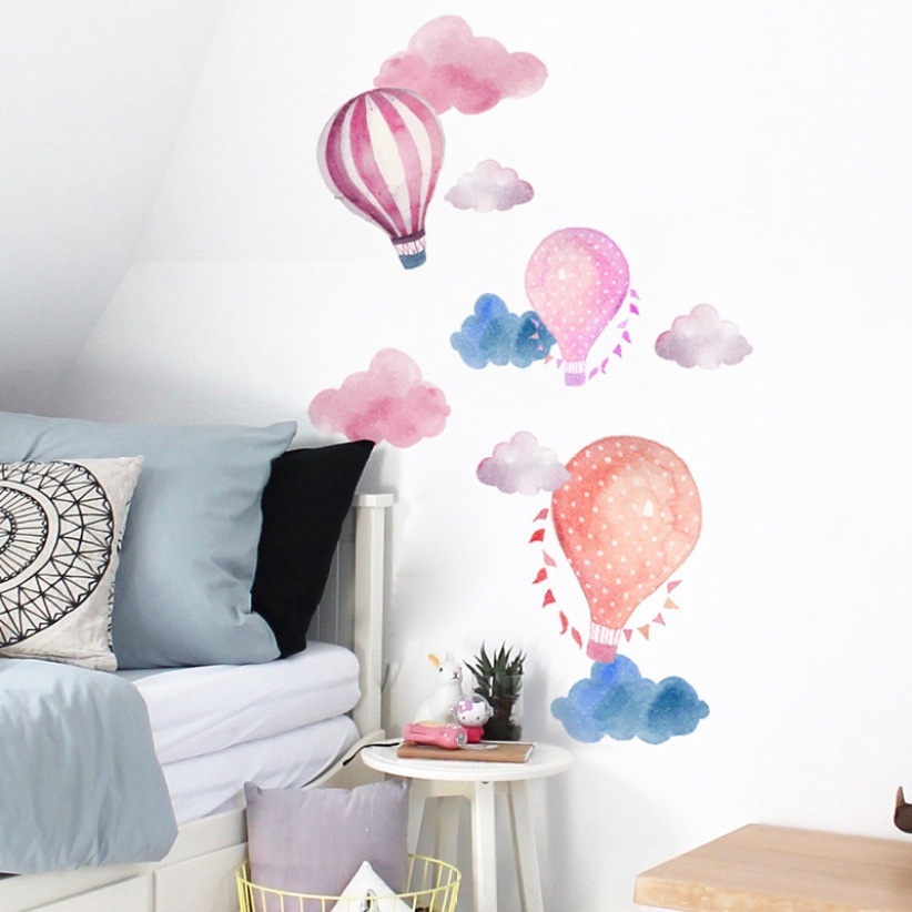 Stiker Dinding Desain Kartun Awan Balon Udara Dapat Dilepas Untuk Dekorasi Kamar Anak