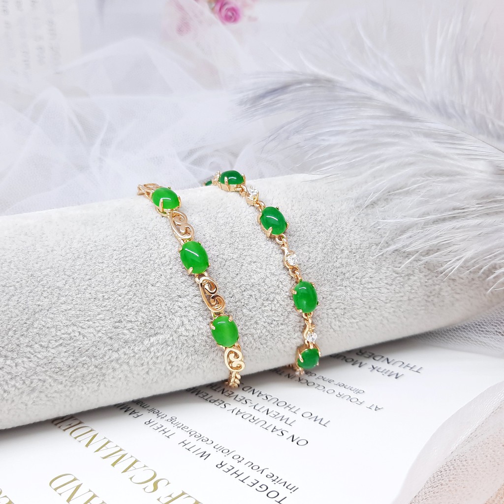 Gelang Xuping Premium Asli Perhiasan Batu Hijau Emerald Lapis Emas - BB490