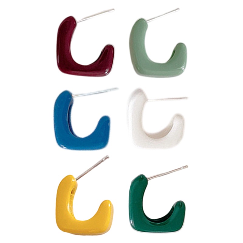 Anting Tusuk Bentuk Persegi Geometris Warna Permen Gaya Korea Untuk Wanita