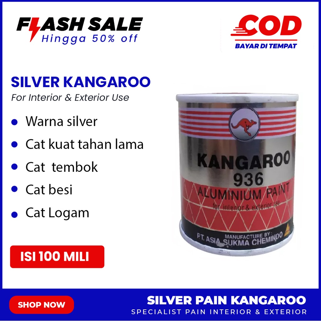Cat Besi Warna Silver Kangaroo 936 Ukuran Kecil 100 ml Cat Besi Pagar Murah Cat Alumunium Kaleng Met